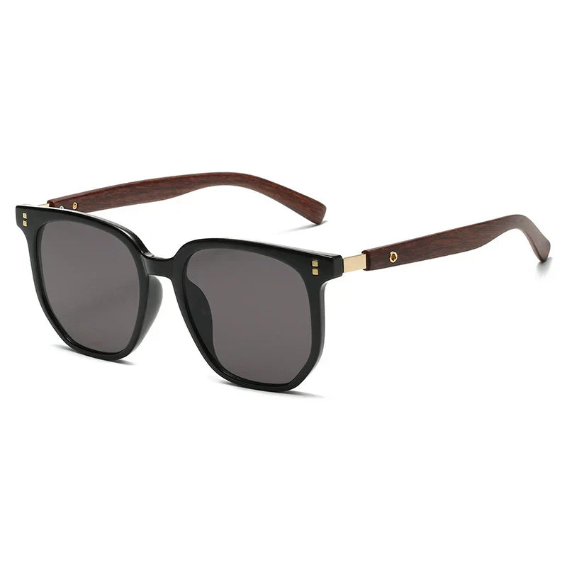 Retro Oversized Sunglasses - Woodgrain Frames