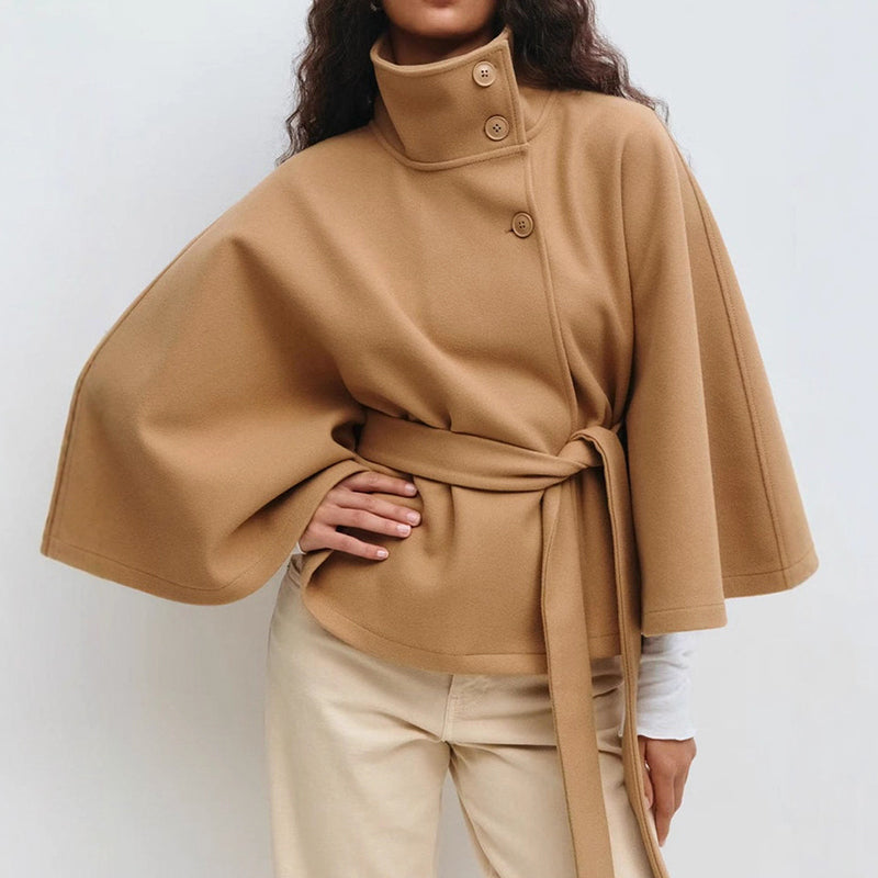 Belted Cape Coat High Collar Style