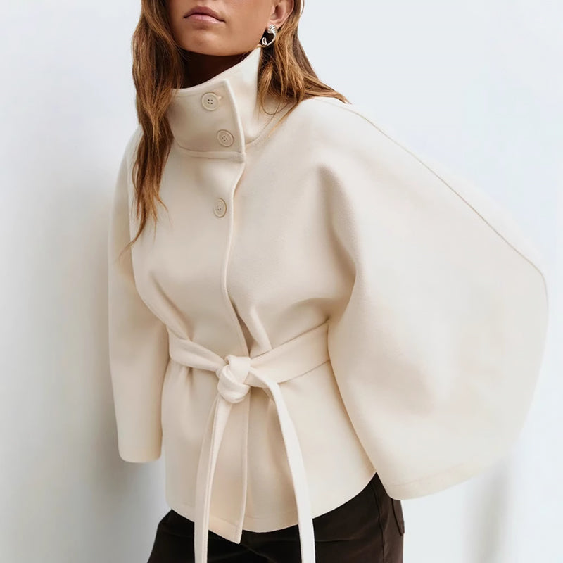 Belted Cape Coat High Collar Style