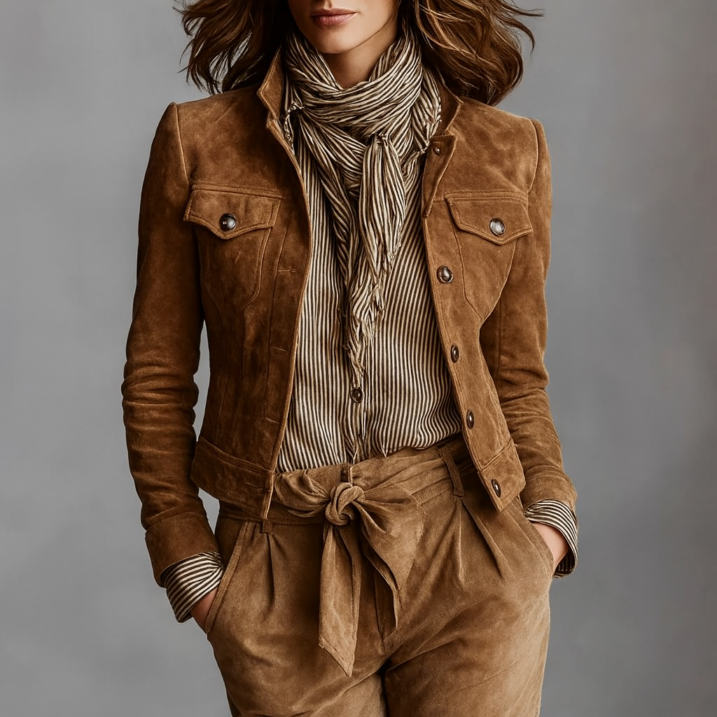 Faux Suede Jacket With Notched Collar