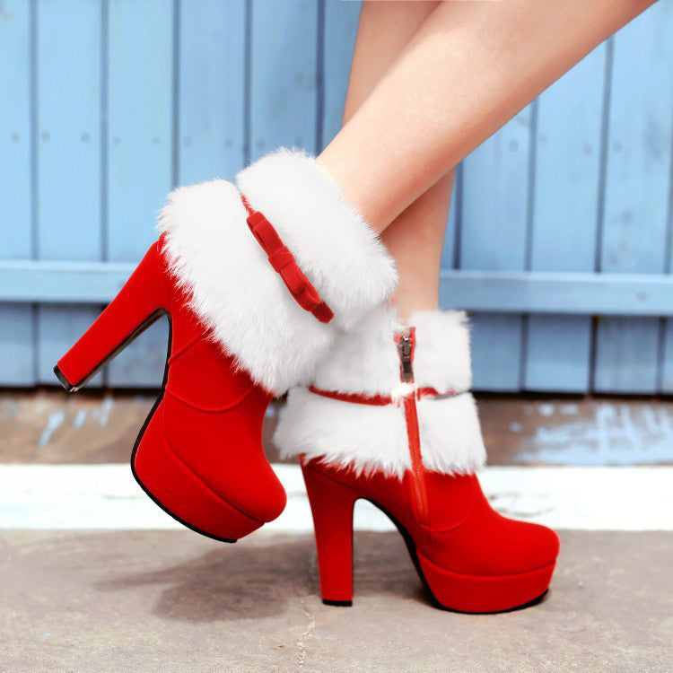 Women's High Heel Boots – Festive Bow Accent