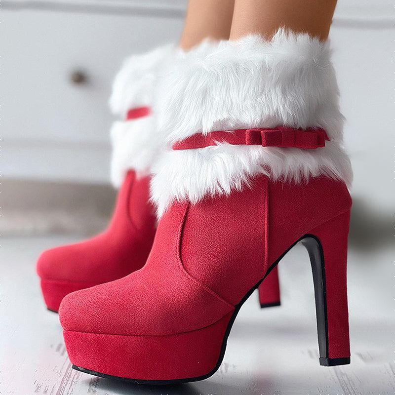 Women's High Heel Boots – Festive Bow Accent