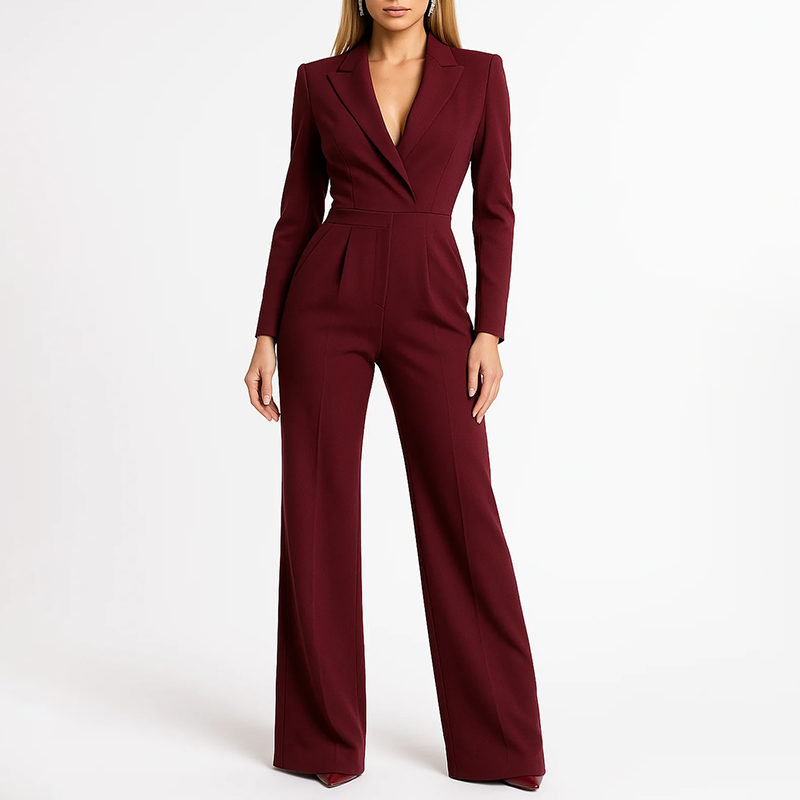 Women's Wide-Leg Jumpsuit - Elegant Blazer Style