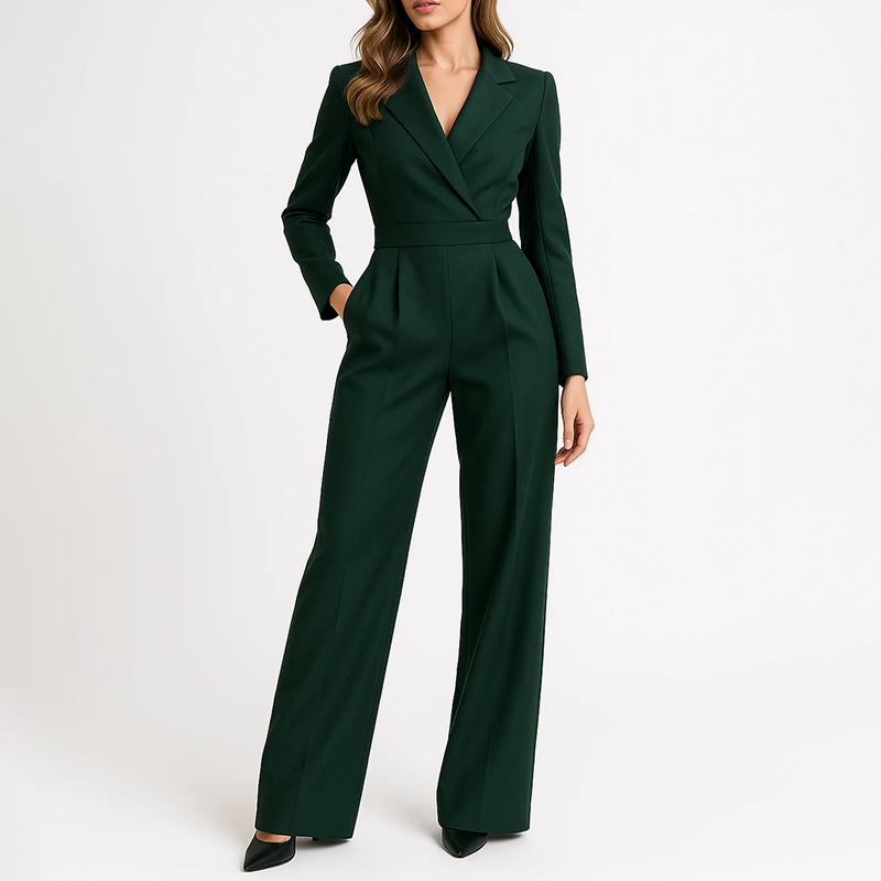 Women's Wide-Leg Jumpsuit - Elegant Blazer Style
