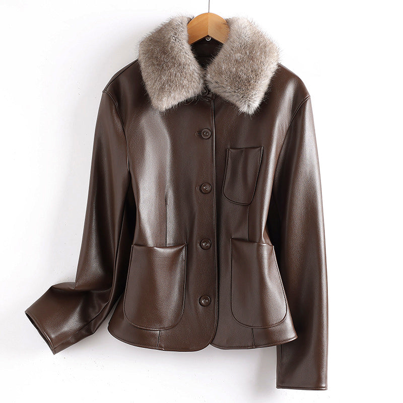 Fur Collared Leather Jacket – Classic Patch Pockets