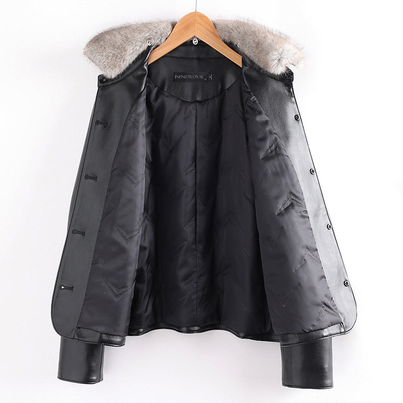 Fur Collared Leather Jacket – Classic Patch Pockets