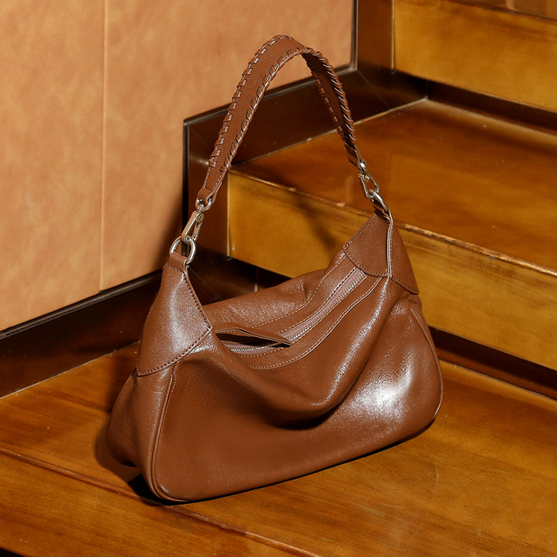 Genuine Leather Shoulder Bag - Women’s Braided Strap Purse
