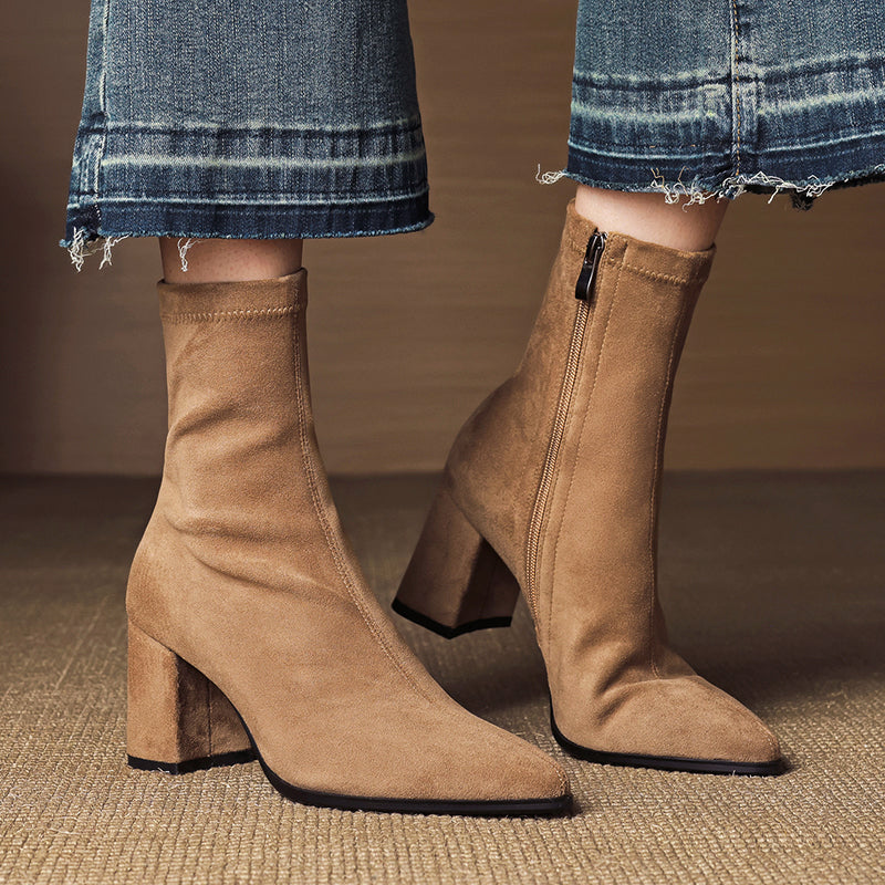 Women's Suede Ankle Boots With Block Heel