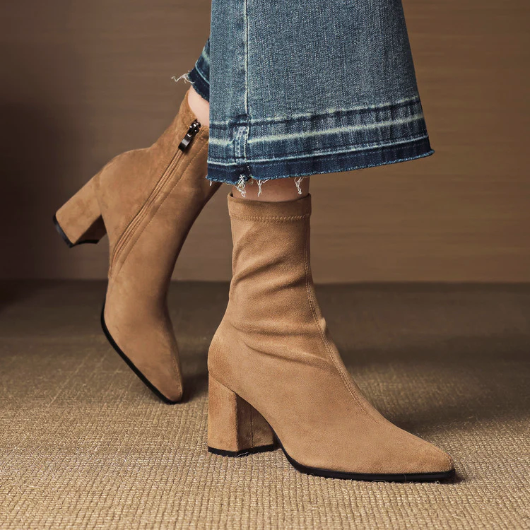 Women's Suede Ankle Boots With Block Heel