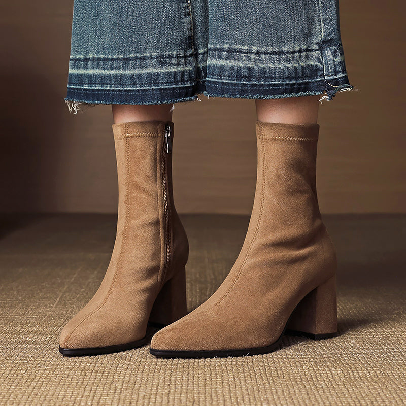 Women's Suede Ankle Boots With Block Heel