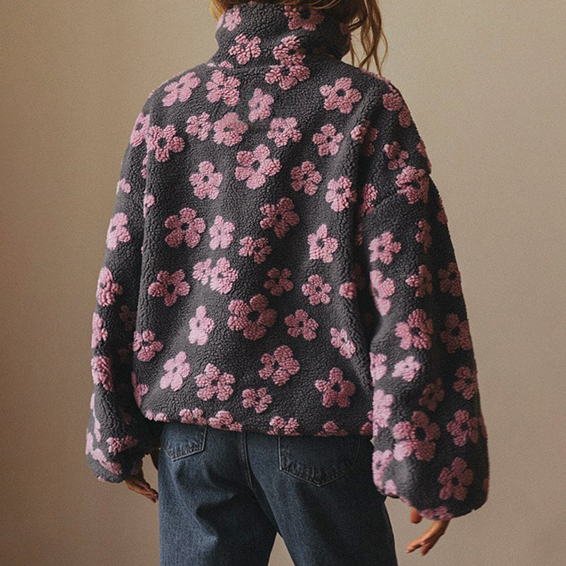 Women's Fleece Sweatshirt - Floral Half-Zip