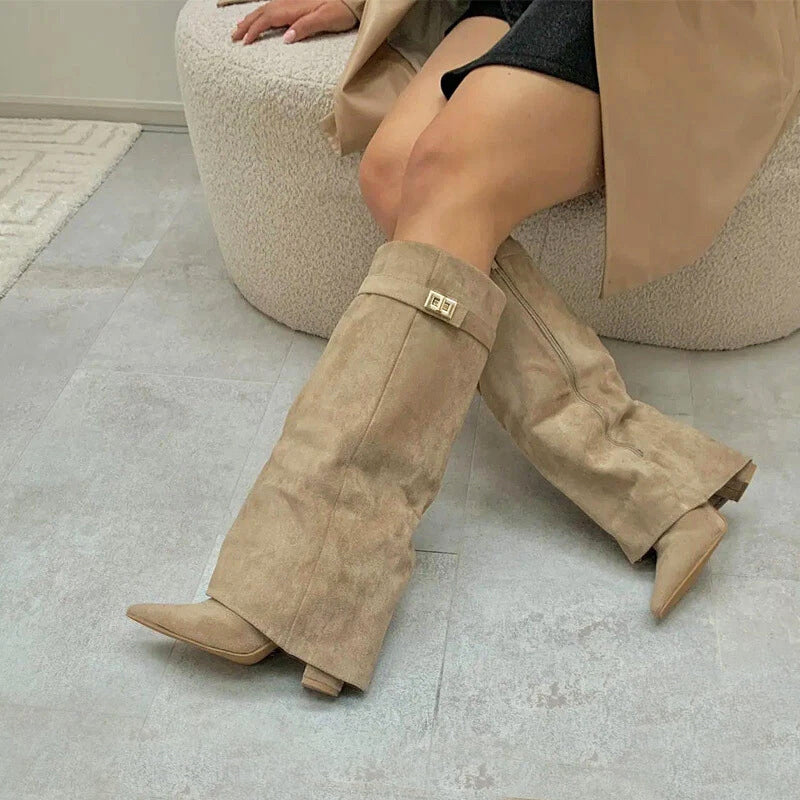 Women Knee-High Boots - Suede Elegance