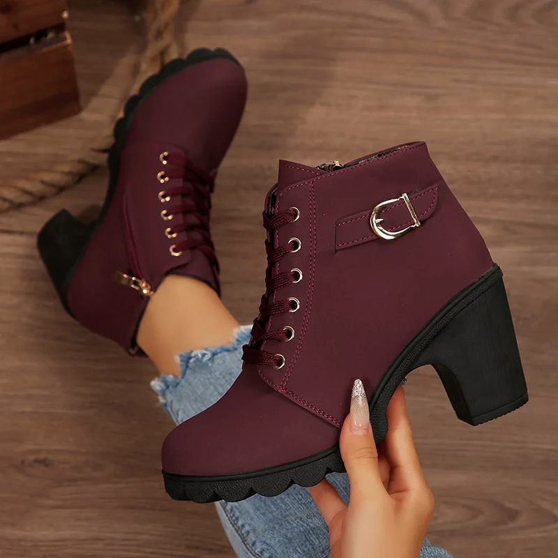 Women Lace-Up Boots | Chunky Heel
