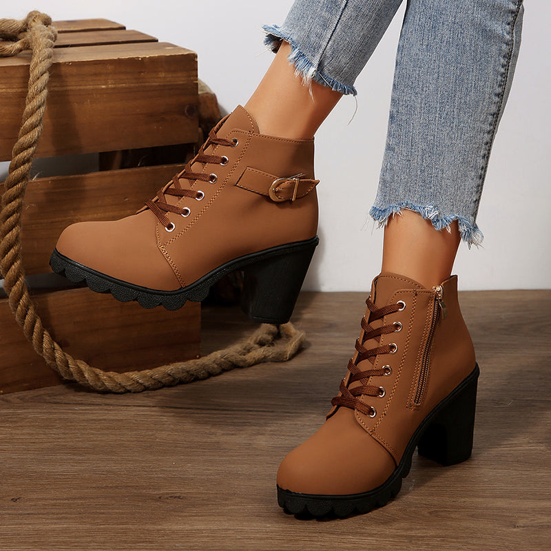 Women Lace-Up Boots | Chunky Heel