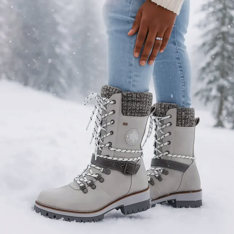 Women's Winter Boots - Lace-Up Knit Collar