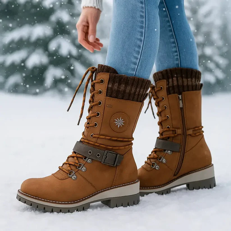 Women's Winter Boots - Lace-Up Knit Collar
