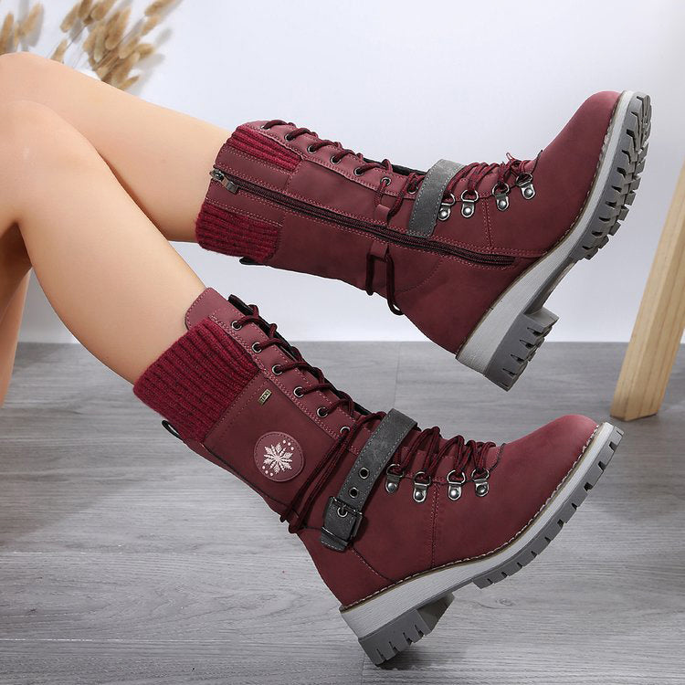 Women's Winter Boots - Lace-Up Knit Collar