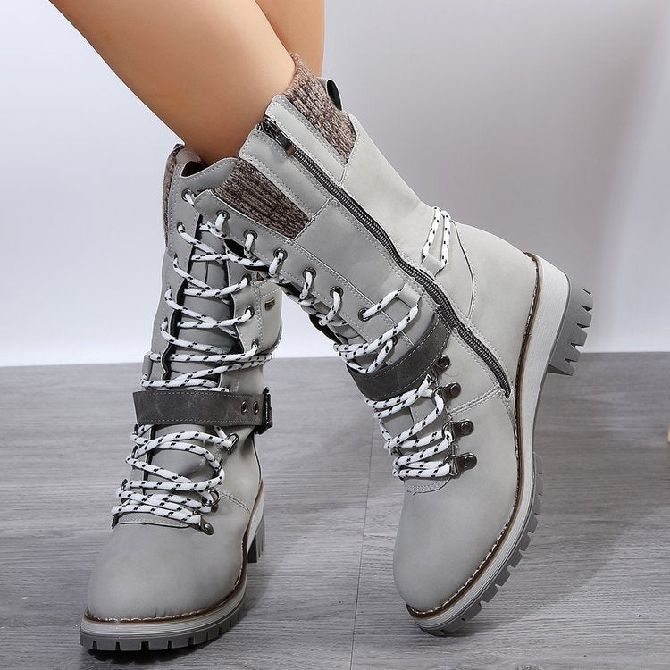 Women's Winter Boots - Lace-Up Knit Collar