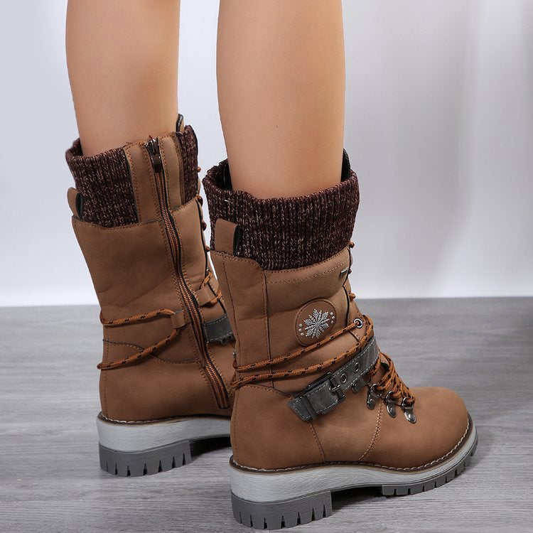Women's Winter Boots - Lace-Up Knit Collar