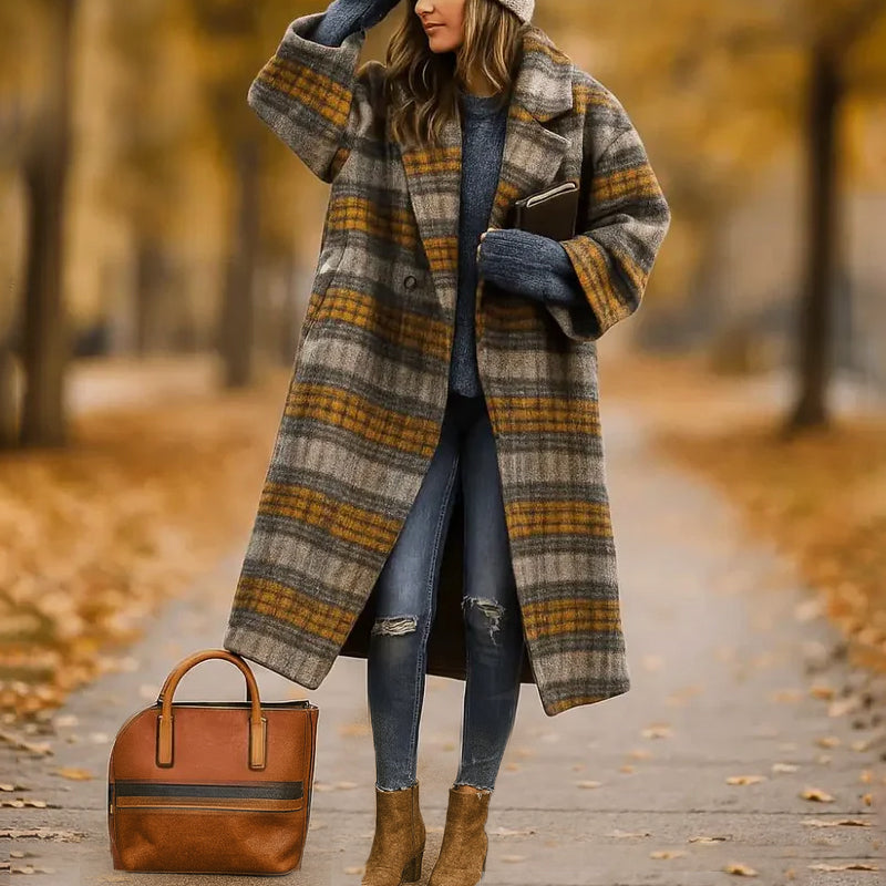 Women Long Coat - Wide Collar