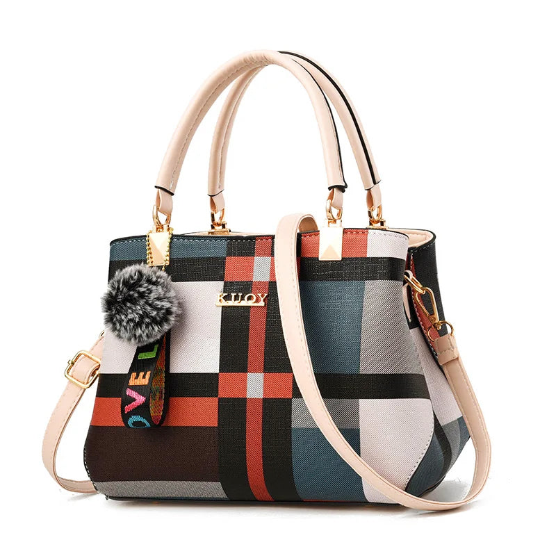 Plaid Shoulder Handbag – Medium Elegant Tote