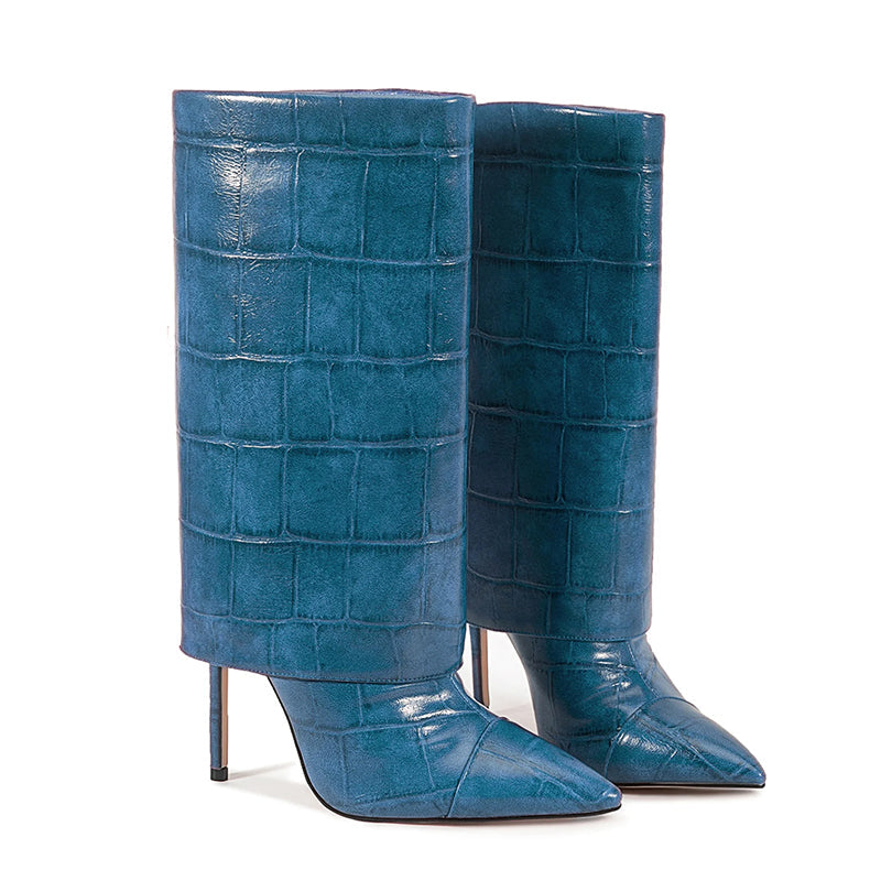 Mid-Calf Stiletto Boots – Croc Print