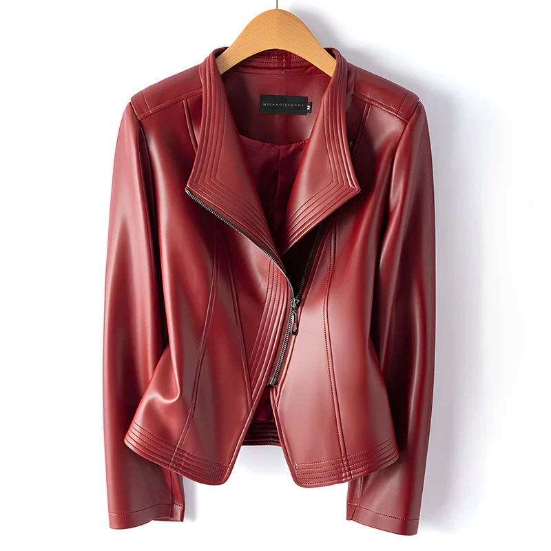 Women Moto Leather Jacket – Asymmetric Zipper