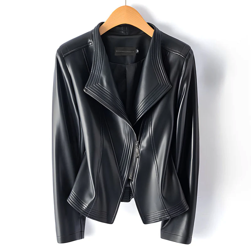 Women Moto Leather Jacket – Asymmetric Zipper