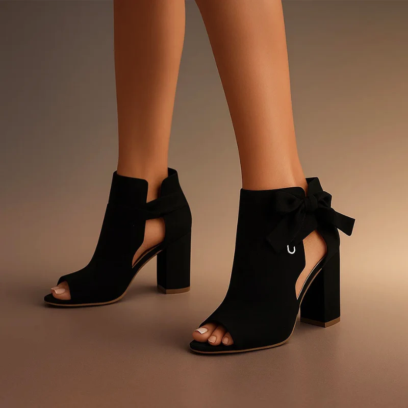 Women Peep Toe Heels - Bow Tie