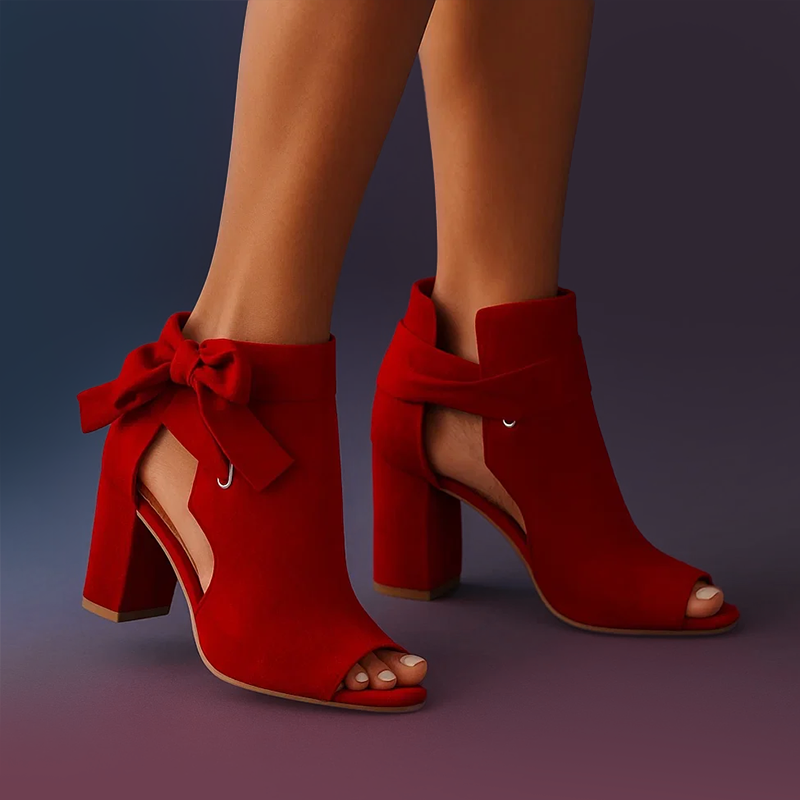 Women Peep Toe Heels - Bow Tie