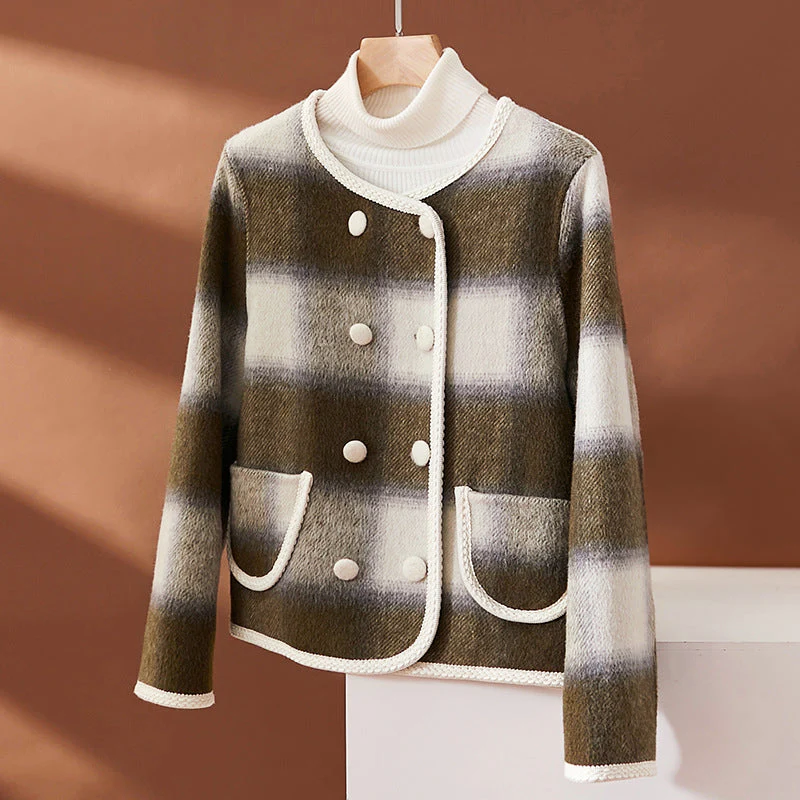 Plaid Wool Jacket With Contrast Trim