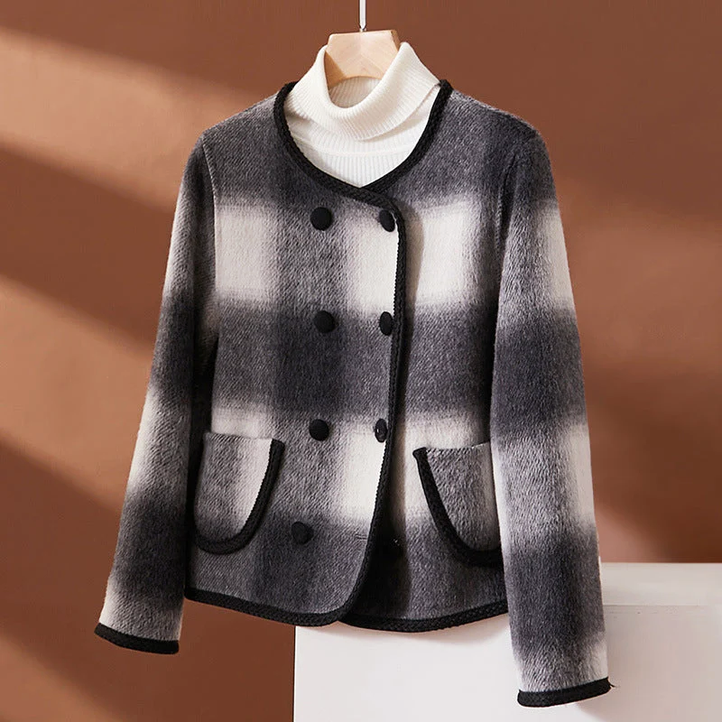 Plaid Wool Jacket With Contrast Trim