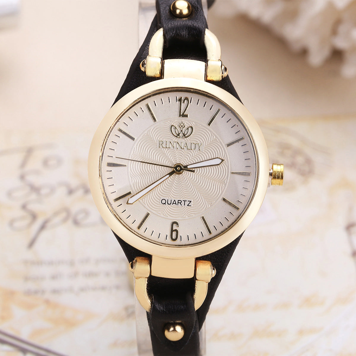 Women's Quartz Wristwatch – Gold-Tone Bezel