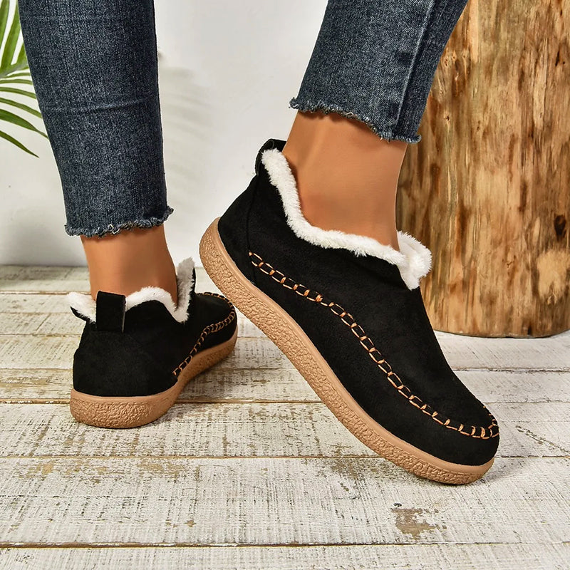 Women Slip On Boots – Faux Suede Plush Lined