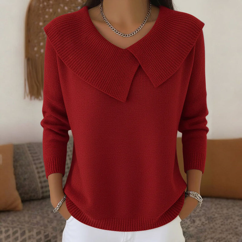 Women's Knit Sweater - Wide Collar
