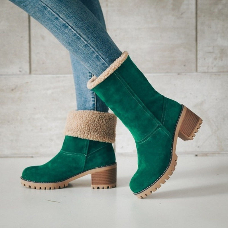 Women's Winter Boots – Fold-Over Cuff, Chunky Heel