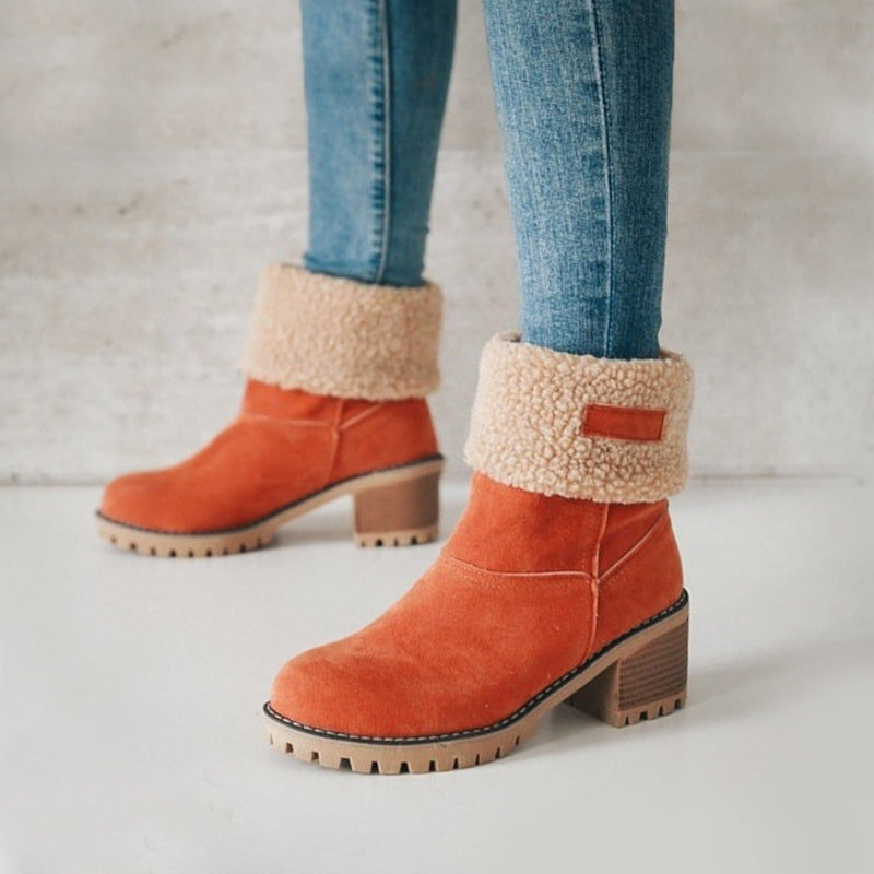 Women's Winter Boots – Fold-Over Cuff, Chunky Heel