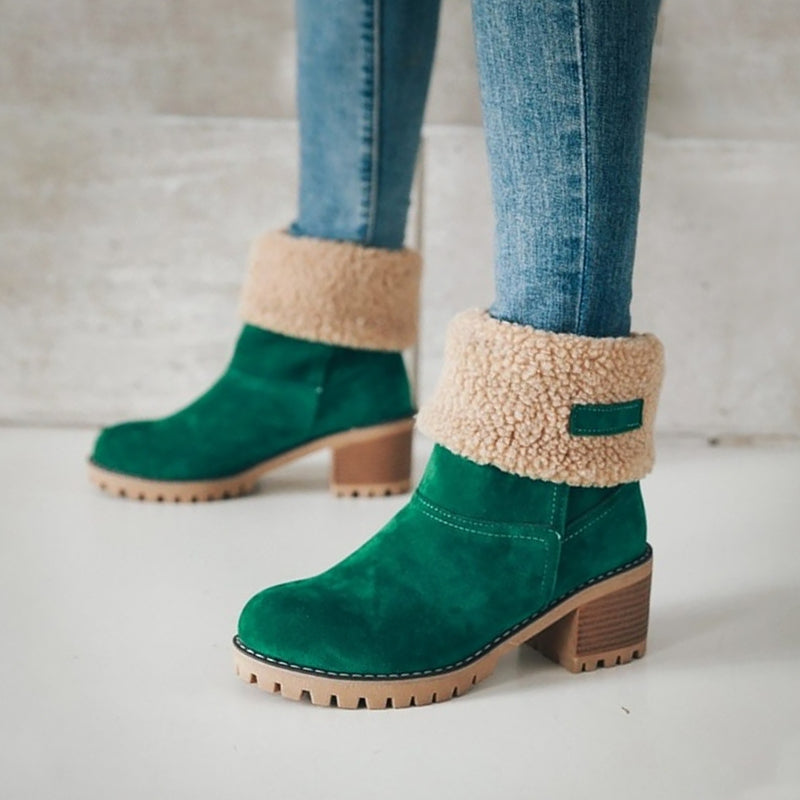 Women's Winter Boots – Fold-Over Cuff, Chunky Heel