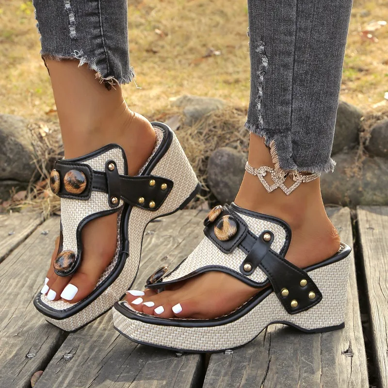 Woven Platform Sandals - Buckle Accent