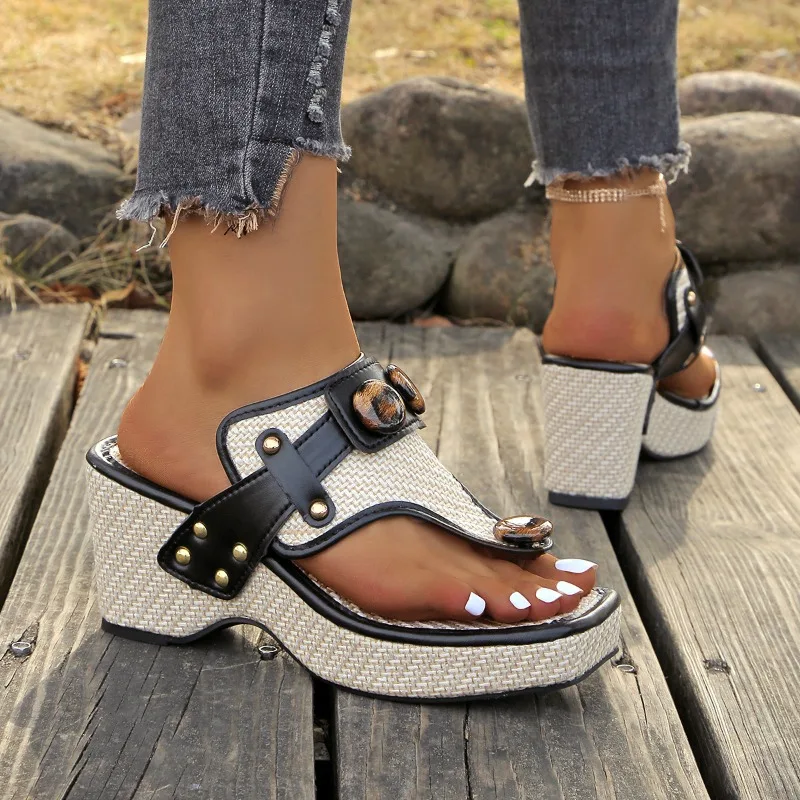 Woven Platform Sandals - Buckle Accent