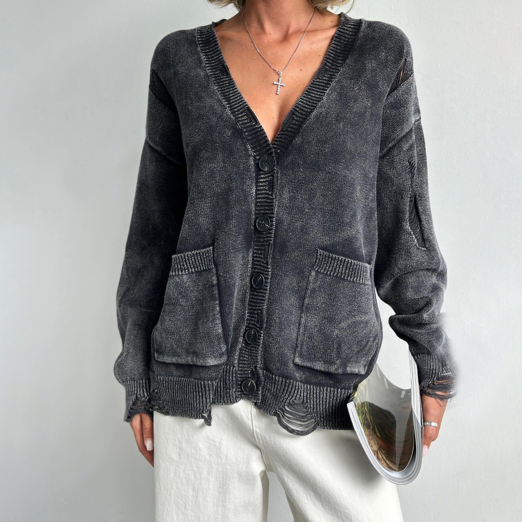 Women Cotton Cardigan - V Neck