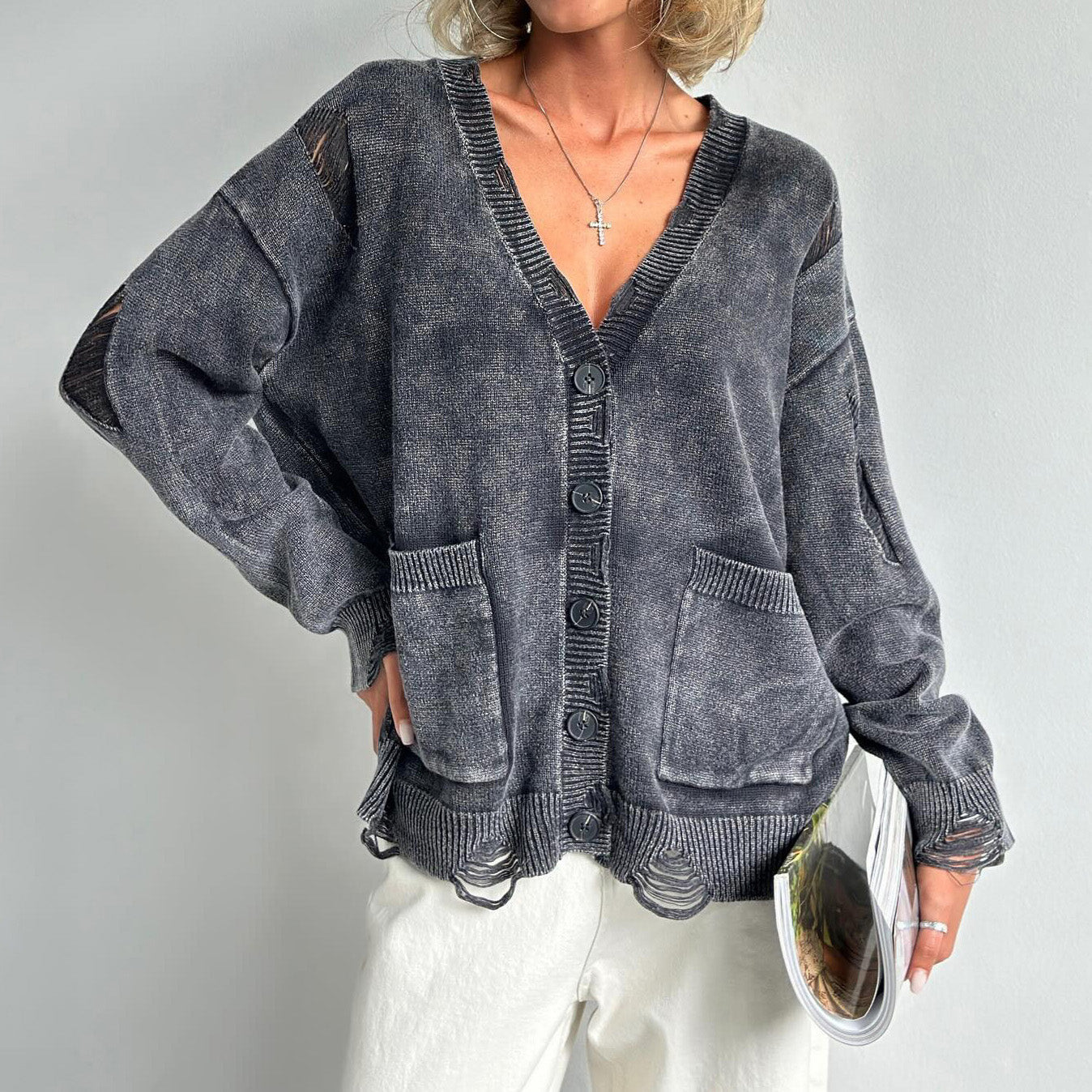 Women Cotton Cardigan - V Neck