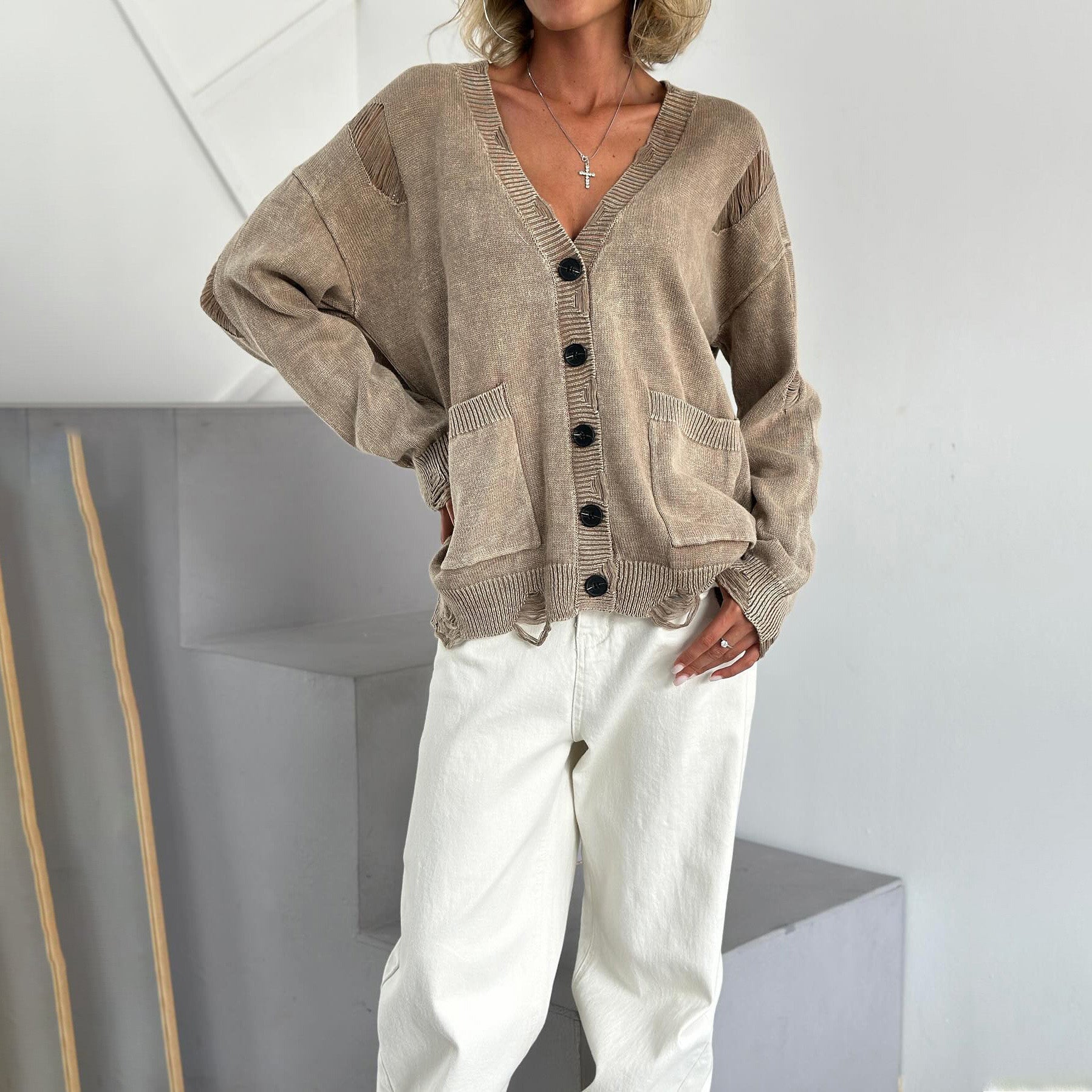 Women Cotton Cardigan - V Neck