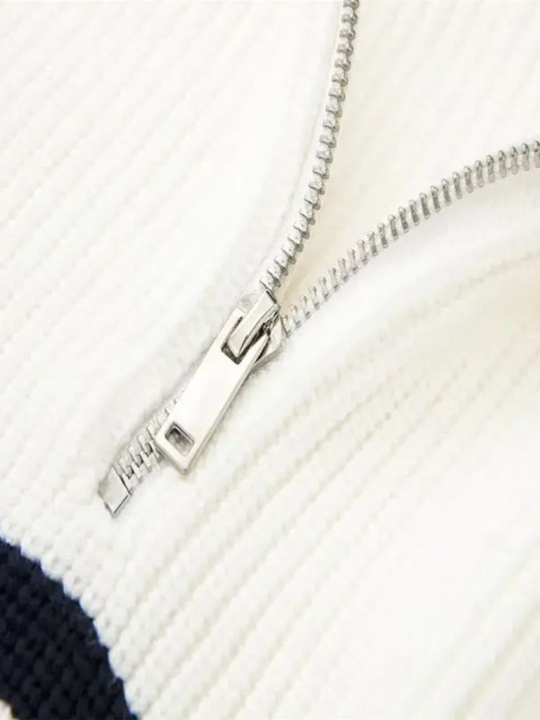 Striped Zip-Up Sweater - Elegant Casual Knitwear
