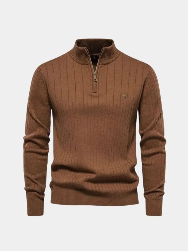 Quarter-Zip Sweater | Cotton Knit Vertical Stripes | Viretti Milano