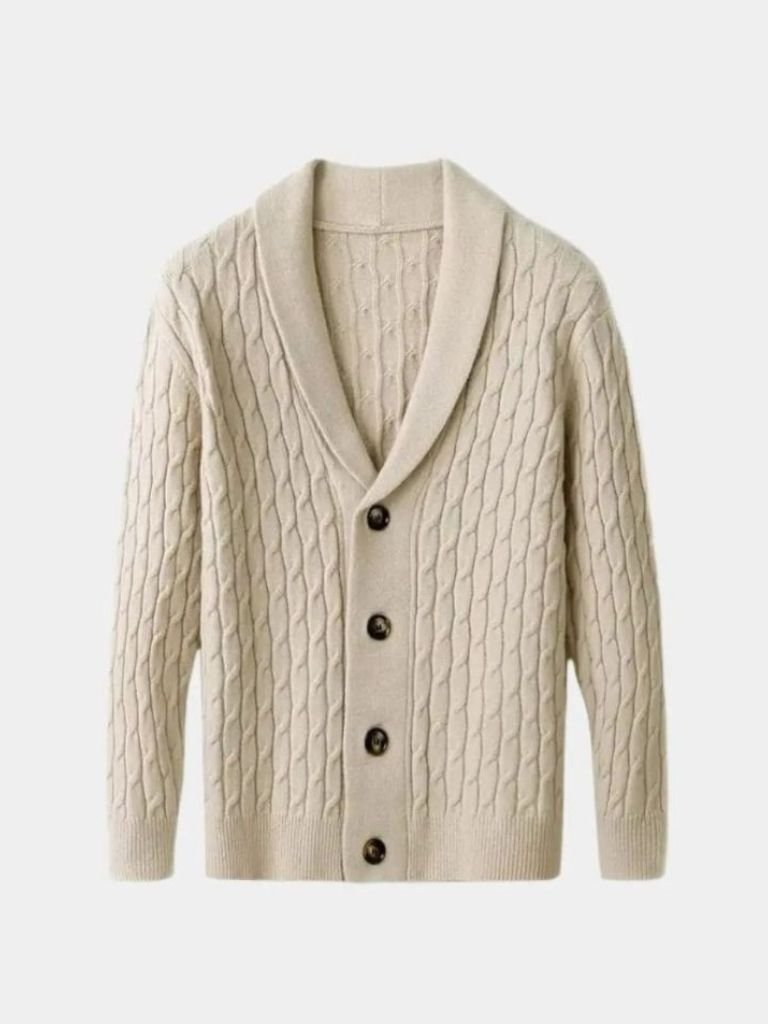 Cozy Classic Cardigan – Elegant Cross Pattern Knitwear