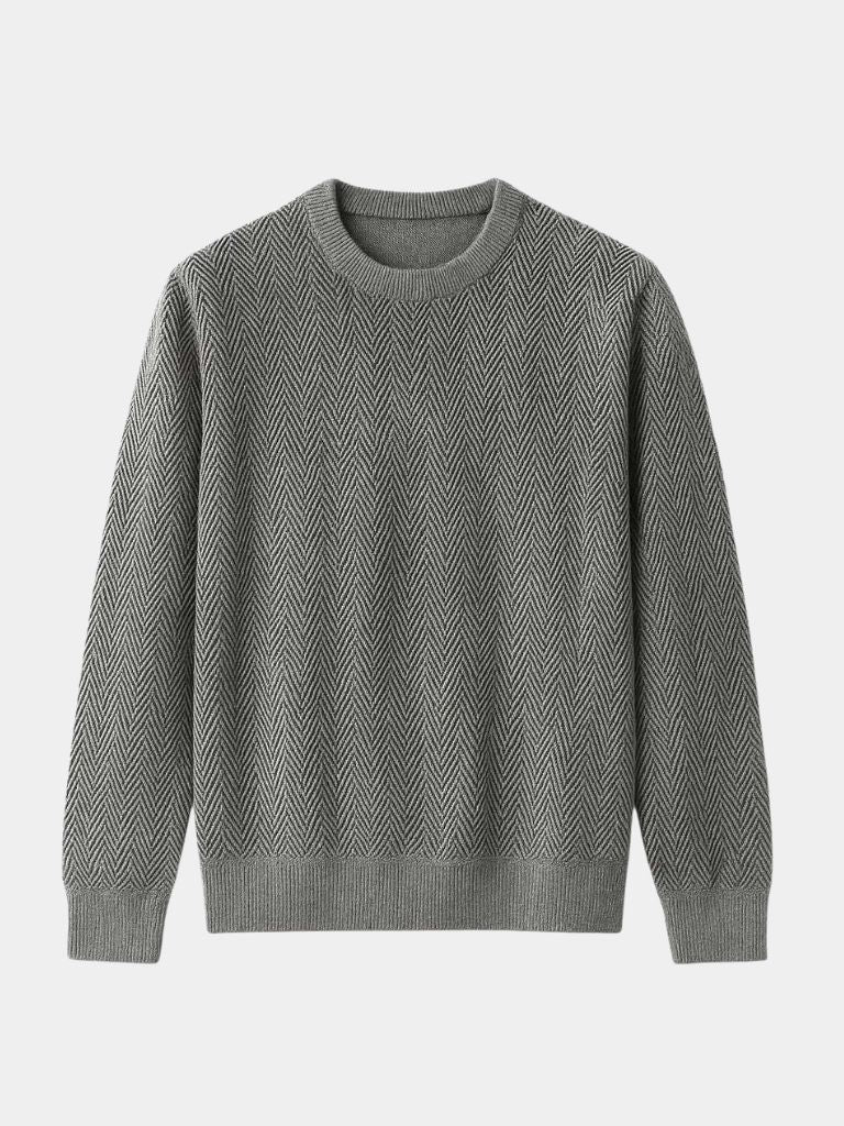 Wool Sweater – Tailored Fit Herringbone Pattern Pullover
