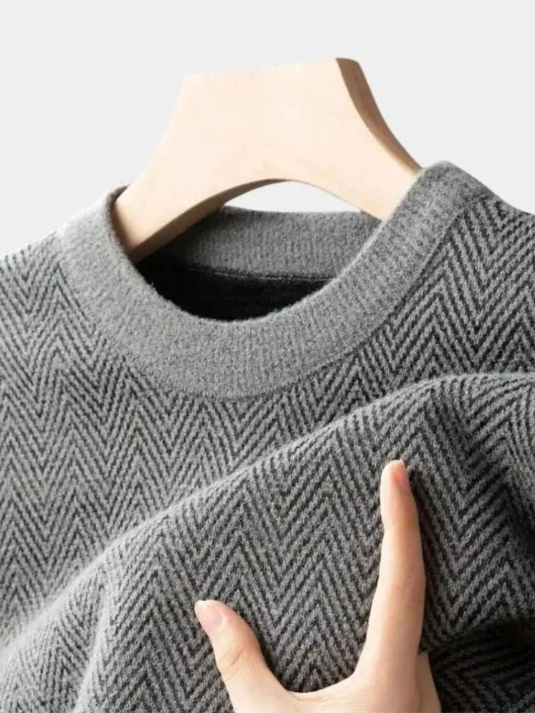 Wool Sweater – Tailored Fit Herringbone Pattern Pullover
