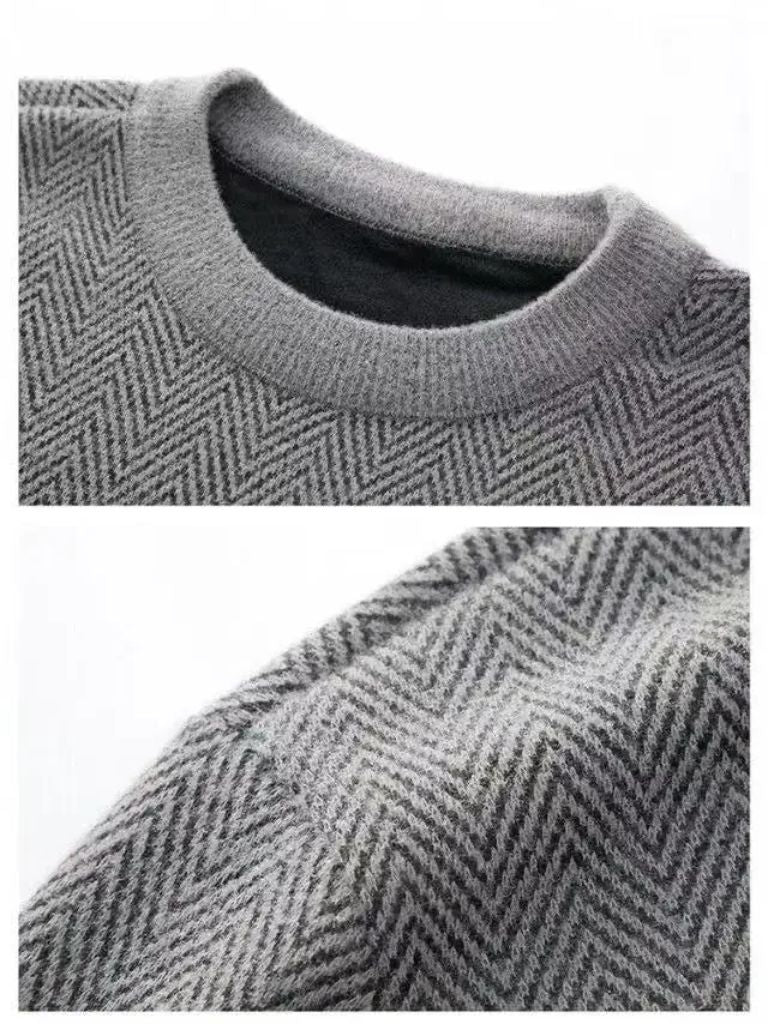 Wool Sweater – Tailored Fit Herringbone Pattern Pullover