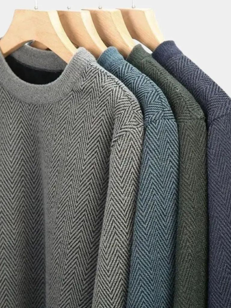 Wool Sweater – Tailored Fit Herringbone Pattern Pullover